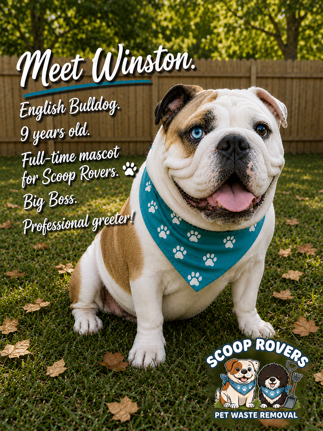 Winston, one of the Scoop Rovers mascot dogs
